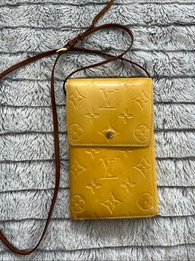 Louis Vuitton Yellow Vernis Monogram Crossbody Vertical Wallet